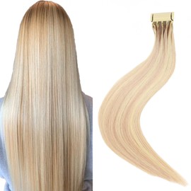 6D 2nd Generation Hair Extensions, Real Human Hair Dark Blonde Highlighted Bleach Blonde 12pacs 14 inches
