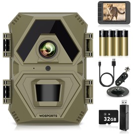 WOSPORTS Mini Trail Camera 1440P 36MP,Game Camera with Night Vision 0.2s Trigger Time Motion Activated Waterproof 120° Wide-Angle Hunting Cam for Wildlife Monitoring Card Reader with 32GB SD Card