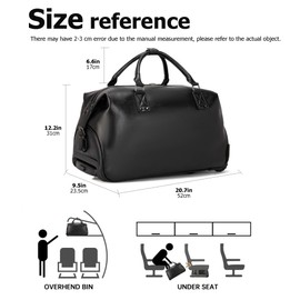 feilario Travel Duffel Bag with Wheels Leather Unisex Weekender Bags Waterproof Toiletry Bag Convenient Carry on Suitcase for Overnight Trip (Black)