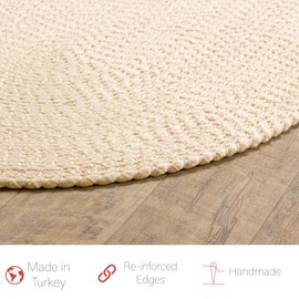 Super Area Rugs Beige Braided Rug Country Kitchen Braided Rugs - Durable Entryway/Foyer Rug - Oval 3' X 5'