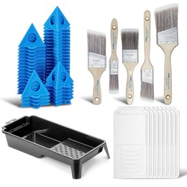 KATA Household Painting Tool Kit - 4 Inch Paint Tray with 8 Pack Disposable Liners, 32pcs Painters Pyramid Stands, 5-Pack Paint Brushes for Wall, Furniture, Cabinet Door Painting, Art & DIY Projects