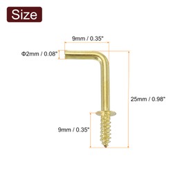 QUARKZMAN Pack of 150 L-Shaped Screw Hooks Hook Screws, 9 x 25 mm L-Shaped Small Screw Hooks for Screwing Right Angle Hooks Made of Carbon Steel Hook Nails Hooks, Gold