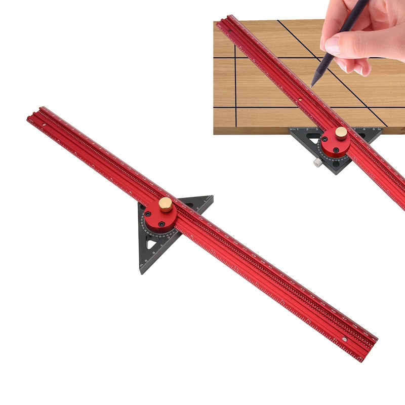 400mm Woodworking Hole Scribing Ruler Aluminum Alloy 360° Rotating Line