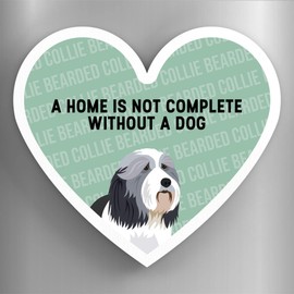 Global Designs Bearded Collie Home Without A Dog Katie Pearson Artworks Heart Shaped Wooden Magnet