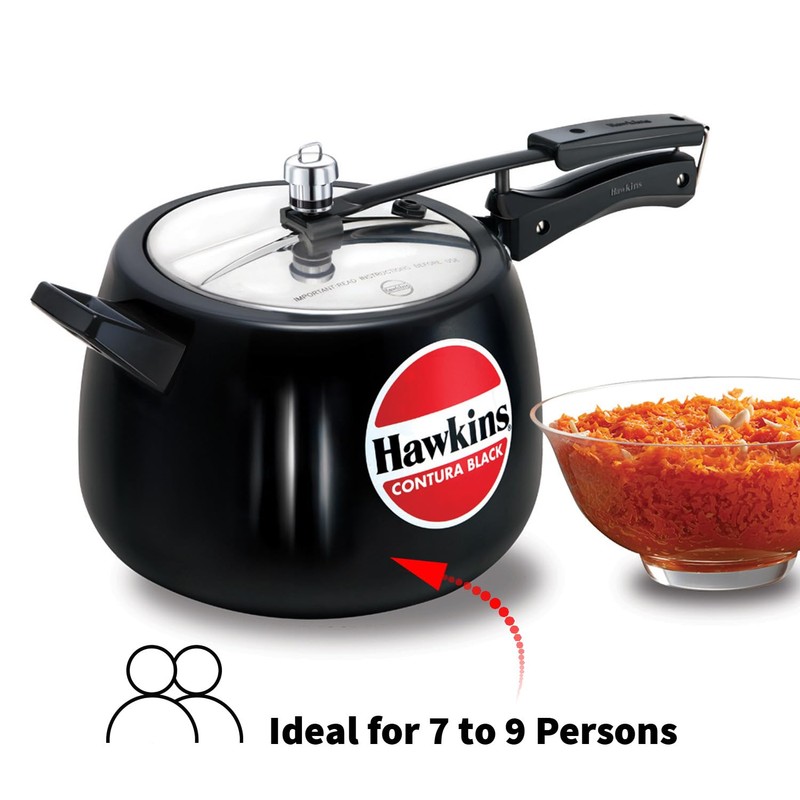 Hawkins 6.5 Litre Contura Black Pressure Cooker, Hard Anodised Inner