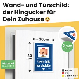 DankeDir! Pakete bitte hier abstellen – Sign 30 x 20 cm – Note Parcel Messengers Postman Delivery Driver – Sign Parcel Shipments Dispatch – Parking Permit Shipments Deliveries