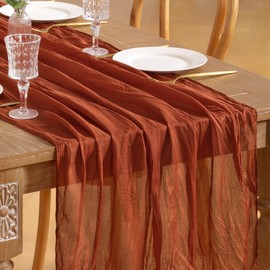 Loopiske 3pcs Terracotta Cheesecloth Table Runner 10FT Boho Rustic Sheer Gauze Cheese Cloth Long Table Runner 35x120 Inch for Summer Wedding Party Bridal Baby Shower Birthday Home Decor