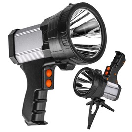 Vanvale Super Bright Rechargeable Spotlight,Handheld Rechargeable LED Flashlight Ultra-Long Standby Lightweight Tactical Searchlight with USB Output Aluminium Alloy Silver Camping Light (White Light)