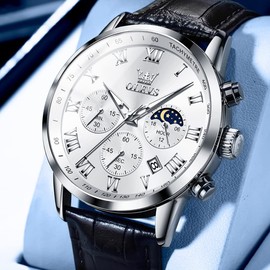 OLEVS Mens Watches Date Ultra Thin Minimalist Fashion Casual Analog Quartz Watch Slim Simple Big Face Waterproof Dress Wrist Watches with Leather Band for Men (L)