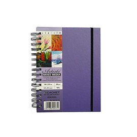 Daler-Rowney Optima Mixed Media Artbook, Lightly Textured, 250 gsm, 169lb, Spiral Bound, Hardback, Portrait, Elastic Closure, A5 14.8 x 21 cm, Amethyst, 30 sheets