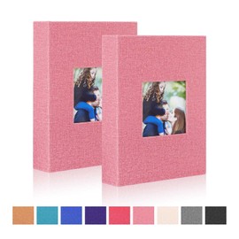 Ywlake Photo Album 4x6 50 Pockets 2 Packs, Small Mini Capacity Linen Photo Albums, Each Pack Holds 50 Top Loader Vertical Only Pictures Pink