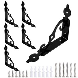 Cjueiom 6 Pcs Decorative Shelf Brackets Retro Black Shelf Support, 14cm / 5.5 Inch Floating Shelf Brackets Heavy Duty Wall Brackets, L Corner Brace Thickened Metal Shelf Brackets for Wood Shelves