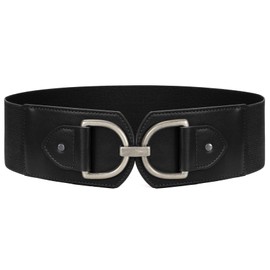 Waist Wow Wide Belt for Women Fashion Elastic Belt for Dress Vintage Waist Belt Women's Stretch Belt with Gold Buckle, Black (silver buckle)