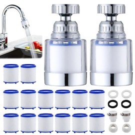 Filtro de Agua para Llave, Filtración de Llave de Cocina de 360°, Filtro de Agua para Grifo con 14 Elementos Filtrantes, 2 Filtros y 2 Interfaz universal, Elimina el Fluoruro de Cloro