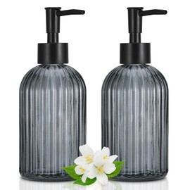 Hejo 2 Stück Seifenspender Glas Schwarz,400ml Soap Dispenser,Wiederverwendbare Spüli Spender,Handseifenspender,Flüssigseifenspender,Pumpspender Glas,Spülmittelspender Set für Bad Küche Countertop