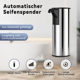 Automatic Soap Dispenser Stainless Steel with Sensor Infrared Soap Dispenser Electric 350 ml 4 Gears Adjustable Switch Motion Sensor IP65 Waterproof for Kitchen and Bathroom