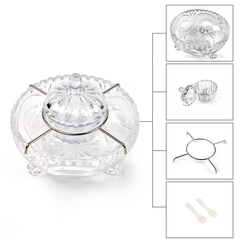 DUEBEL Caviar Serving Set, 1 Glass Divided Serving Bowl Set