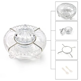 DUEBEL Caviar Serving Set, 1 Glass Divided Serving Bowl Set Plus 2 pcs. x Mother of Pearl Caviar Spoon –Caviar Dish Serving Set, Shrimp Chiller for Kitchen, Restaurant, Catering Events