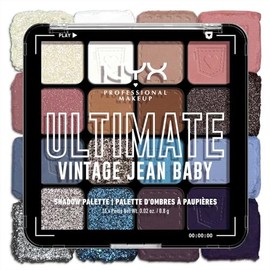 NYX Professional Makeup Ultimate Shadow Palette, Tono Vintage Jean | 16 tonos de alta pigmentación, acabados mate, satinado y metalizado, larga duraci