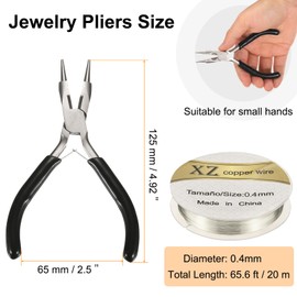 HARFINGTON Jewelry Pliers 4-in-1 Mini Jewelry Making Pliers with 65ft Silver Craft Wire Cutter & Round Nose & Non-slip PVC Handle for Beading Tool Hobby Craft