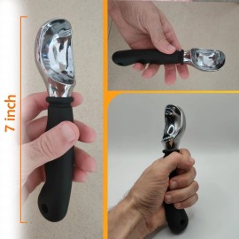 KT Deals Heavy Duty Ice Cream Scoop Stainless Steel Icecream Scooper With Non Slip Rubber