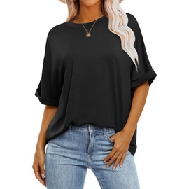 ANRABESS Women's Oversized T Shirts Short Sleeve Crewneck Summer Tops Casual Loose Basic Tee Shirts 2024 Trendy Clothes Black Large