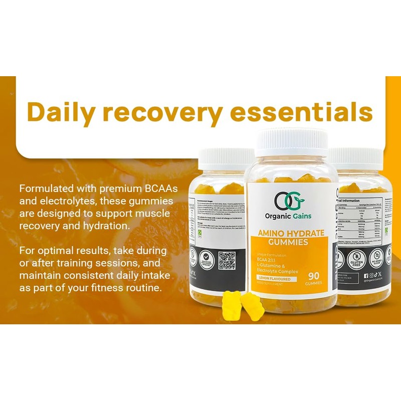 OG Amino Hydrate Gummies – Lemon Flavored BCAAs (4500mg), L-Glutamine