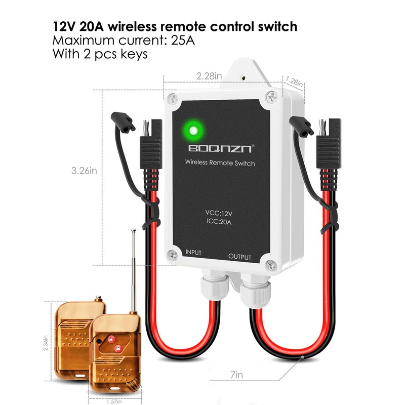 12 Volt On/Off Wireless Remote Control Switch with 2 Keys,