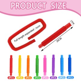 25 PCS Sensory Fidget Toys, Colorful Ripple Shaped Pop Tubes Sensory Toys, Used for Children to Alleviate Autism and Anxiety Decompression Stretch Fidget Tubes(8 Colors)