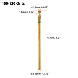 sourcing map 8pcs 100-120 Grits Diamond Grinding Bit 1.8mm Ball Head 2.35mm Shank 1.8mm Length Titanium Plated Stone Sanding Drill Bits Rotary Tool for Nails Grinding Polishing
