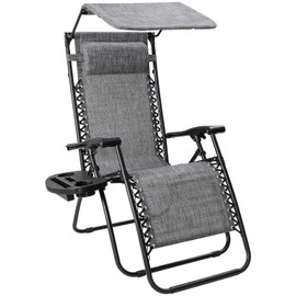 Flamaker Zero Gravity Chair with Canopy Outdoor Lounge Chair Folding Patio Recliners Adjustable Lawn Lounge Chair with Pillow for Poolside, Yard and Camping (Grey)
