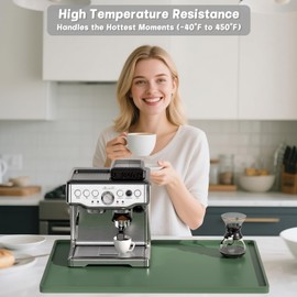 Rnivvi Silicone Coffee Mat, 12" x 19" Waterproof Raised Edge Coffee Bar Mats for Espresso Machine Station Accessories, Heat Resistant Dish Drying Pad for Kitchen Counter, Rubber Bar Decor Pad, Green