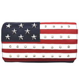 American Flag Stars and Stripes Western Country Purse Single Shoulder Bags Women Blocking Wristlet Wallet (Red White Navy)