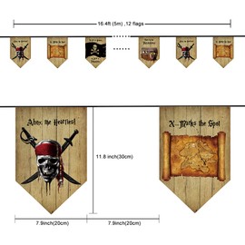 Pirate Banner Pirate Birthday Party Banner Jolly Roger String Flags Pirate Party Decorations Supplies Fabric Bunting Banner for Indoor and Outdoor Decorations Pirate Theme Party Sign Pirate Flags