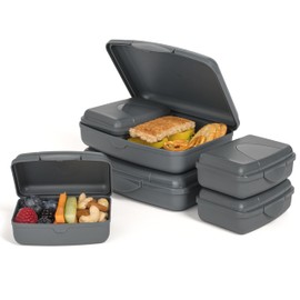 Hausfelder Flat Lunch Box Set - Lunch Box for Children and Adults with Compartments (SlateGrey, Set of 6)