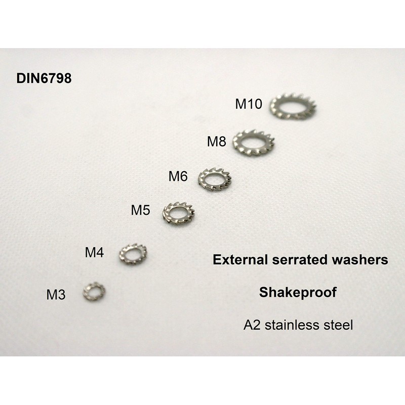 External Tooth Lock Washers A2 Stainless Steel M10, 10.5mm Inner