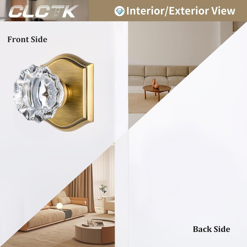 CLCTK 2 Pack Crystal Glass Dummy Door Knobs, Non-Turning Single