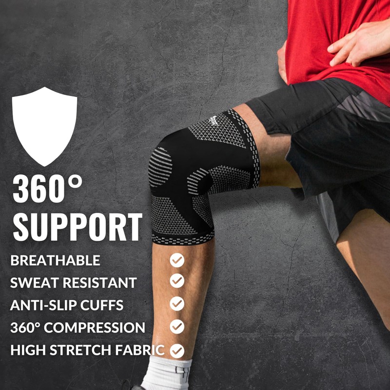 Rangos Knee Support Brace Pair, Compression Knee Sleeves for Weightlifting,
