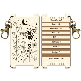 arricraft 1 Pc Wooden Spinning Control Card, Bee Flower Pattern Multi-Purpose Spinning Control Tool Wooden Decorative WPI Ruler for Hand Yarn Measurement Crochet Tool Accessories