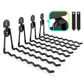 COCOYA Garage Hooks 4-Pack, 11.8" Long Large Shed Storage Hanger Garden Tool Hook Heavy Duty Wall Mount Double Holder with 2 Extension Cord Storage Straps, Organize Yard Utility Hanging Ladder Black