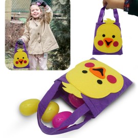 30cm- Chick Face Easter Bag with Handle, Non-Woven Reusable Bags, Purple Treat Bag for Easter Decorations and Party Favors