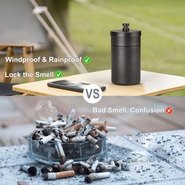 HONZUEN Ashtray with Lid, Wind Ashtray Stainless Steel for Outdoor Portable Smokeless Storm Ashtray Table Ashtray Smokeless Ashtray Outdoor Ashtray for Garden Outdoor Car Black