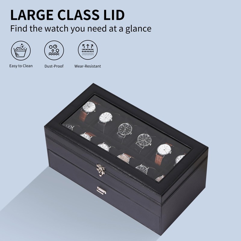 AUTOARK Leather & Velvet 12 Watch Box Jewelry Case and
