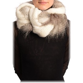 LissKiss White Knitted Plait Style Snood With Faux Fur - White Designer Snood