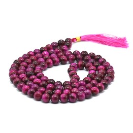 Pink Tiger Cats Eye Buddhist Prayer Beads Japa Mala with 108 Meditation Beads (Without Knots)