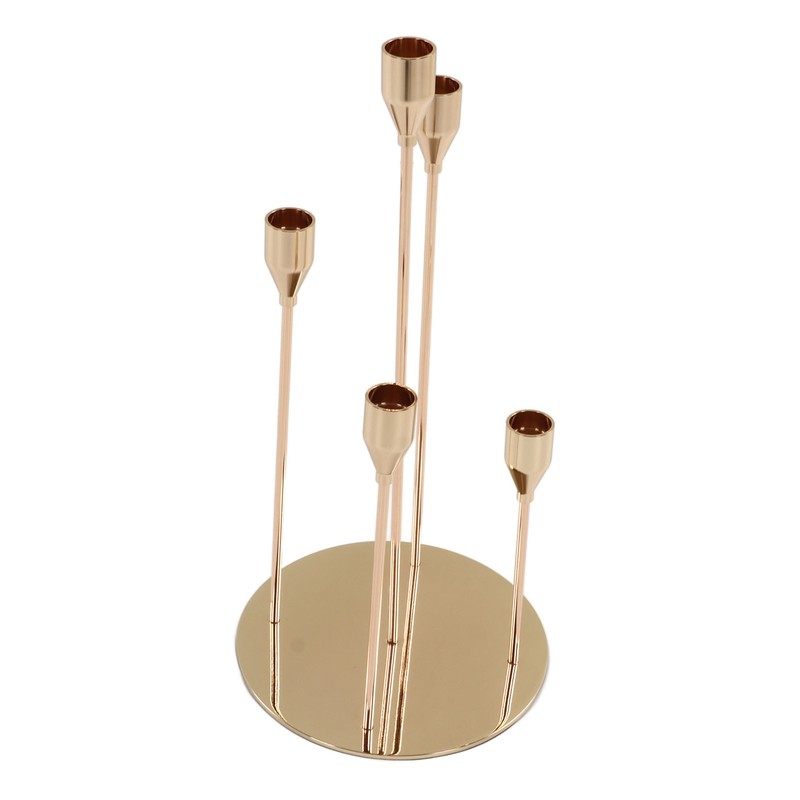 Gold Taper Candle Holders Different Heights 5 Arms Candlestick Holders