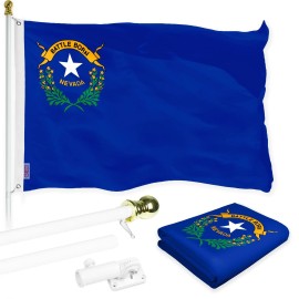 UD_G128 Combo Pack: 6 Ft Tangle Free Spinning Flagpole (White) & Nevada Flag 3x5 Ft Printed 150D Polyester, Brass Grommets (Flag