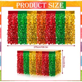JarThenaAMCS 4Pcs Fall Metallic Tinsel Foil Fringe Table Skirts Thanksgiving Red Orange Green Gold Wavy Tinsel Table Skirt Decoration for Autumn Harvest Friendsgiving Party Supplies