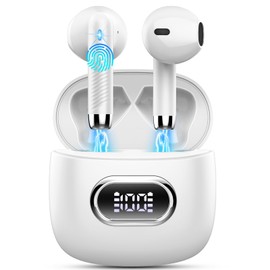 Drsaec Wireless Earbuds, Bluetooth 5.4 Headphones in Ear with Deep Bass, 42H Bluetooth Earphones ENC Noise Cancelling Mic, 2025 New Ear Buds IP7 Waterproof, Mini Wireless Headphones LED Display, White