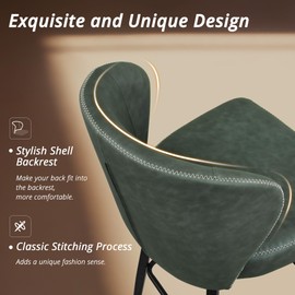 LUE BONA 26 Inch Swivel Bar Stools Set of 2, Counter Height Bar Stools with Back, Upholstered Counter Stools, Faux Leather with Stitching, Metal Legs, Easy Assembly, Green